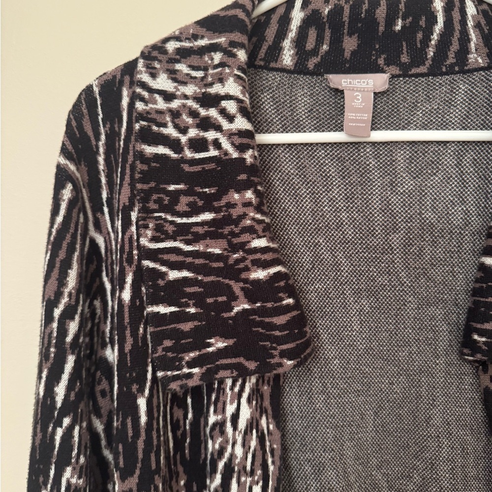 Chico's Open Cardigan Sweater Size 3 XL Animal Print Collar Knit Long Sleeve - Picture 2 of 5